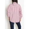 Oversize Çizgili Gömlek Bordo - 7559.1437.