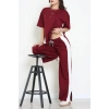 Paça Yırtmaçlı Eşofman Takımı Bordobeyaz - 52218.1857.