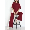 Paça Yırtmaçlı Eşofman Takımı Bordobeyaz - 52218.1857.