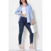 Pamuk Polyester Çizgili Oversize Gömlek Açıkmavibeyaz - 51052.147.