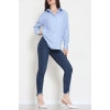 Pamuk Polyester Çizgili Oversize Gömlek Açıkmavibeyaz - 51052.147.