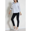Pamuk Polyester Çizgili Oversize Gömlek Beyazmavi - 51052.147.