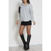 Pamuk Polyester Çizgili Oversize Gömlek Beyazsiyah - 51052.147.