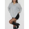 Pamuk Polyester Çizgili Oversize Gömlek Beyazsiyah - 51052.147.