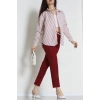 Pamuk Polyester Çizgili Oversize Gömlek Bordobeyaz - 51052.147.