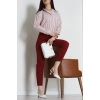 Pamuk Polyester Çizgili Oversize Gömlek Bordobeyaz - 51052.147.