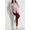 Pamuk Polyester Çizgili Oversize Gömlek Bordobeyaz - 51052.147.