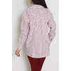 Pamuk Polyester Çizgili Oversize Gömlek Bordobeyaz - 51052.147.