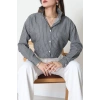 Pamuk Polyester Çizgili Oversize Gömlek Füme - 51052.147.