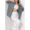 Pamuk Polyester Çizgili Oversize Gömlek Füme - 51052.147.