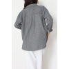 Pamuk Polyester Çizgili Oversize Gömlek Füme - 51052.147.