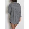 Pamuk Polyester Çizgili Oversize Gömlek Fümebeyaz - 51052.147.