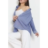 Pamuk Polyester Çizgili Oversize Gömlek Koyumavi - 51052.147.