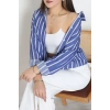 Pamuk Polyester Çizgili Oversize Gömlek Koyumavi1 - 51052.147.
