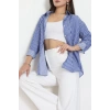 Pamuk Polyester Çizgili Oversize Gömlek Koyumavibeyaz - 51052.147.