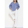 Pamuk Polyester Çizgili Oversize Gömlek Koyumavibeyaz - 51052.147.