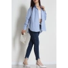 Pamuk Polyester Çizgili Oversize Gömlek Mavibeyaz - 51052.147.