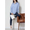 Pamuk Polyester Çizgili Oversize Gömlek Mavibeyaz - 51052.147.