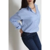 Pamuk Polyester Çizgili Oversize Gömlek Mavibeyaz - 51052.147.