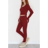 Parmak Geçmeli U Yaka Raporlu İnterlok Takım Bordo - 90975.1748.