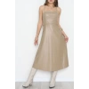 Pu Deri Midi Boy Elbise Bej - 51075.1779.