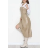 Pu Deri Midi Boy Elbise Bej - 51075.1779.