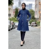 Püsküllü Kot Ceket Koyu Mavi