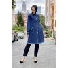 Püsküllü Kot Ceket Koyu Mavi