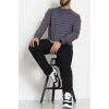 Reglan Kol 2 İplik Çizgili Penye Erkek Sweat Füme - 25384.2125.