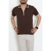 Ribana Detaylı Triko Polo Yaka Tişört Kahve - 71595.2167.