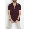Ribana Detaylı Triko Polo Yaka Tişört Mürdüm - 71595.2167.