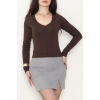 Ribana Kumaş Geniş V Yaka Uzun Kollu Body Kahve - 21948.200.