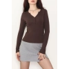 Ribana Kumaş V Yaka Düğme Detay Body Kahve - 21926.200.