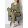 Ring Viskon Düğmeli Pijama Takımı Haki - 52201.1961.