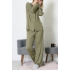 Ring Viskon Düğmeli Pijama Takımı Haki - 52201.1961.
