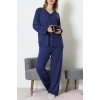 Ring Viskon Düğmeli Pijama Takımı Lacivert - 52201.1961.