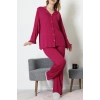 Ring Viskon Düğmeli Pijama Takımı Mor - 52201.1961.