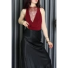 Sandy Kumaş Sırt Dantelli Çıtçıtlı Bluz Bordo - 71421.1380.