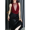 Sandy Kumaş Sırt Dantelli Çıtçıtlı Bluz Bordo - 71421.1380.