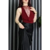 Sandy Kumaş Sırt Dantelli Çıtçıtlı Bluz Bordo - 71421.1380.