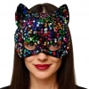 Siyah Kadife Kumaş Üzerine Rengarenk Payetli Pullu Parti Maskesi 16x14 Cm
