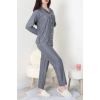 Süet Düğmeli Pijama Takımı Füme - 52179.2124.