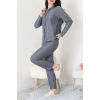 Süet Düğmeli Pijama Takımı Füme - 52179.2124.