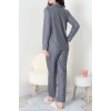 Süet Düğmeli Pijama Takımı Füme - 52179.2124.