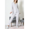 Süet Düğmeli Pijama Takımı Griçizgili - 52199.1783.