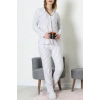 Süet Düğmeli Pijama Takımı Griçizgili - 52199.1783.