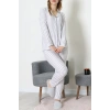 Süet Düğmeli Pijama Takımı Griçizgili - 52199.1783.