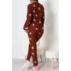 Süet Düğmeli Pijama Takımı Kahve - 52199.1783.