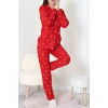 Süet Düğmeli Pijama Takımı Kırmızı - 31876.1049.