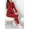 Süet Düğmeli Pijama Takımı Kırmızıekose - 52171.1050.